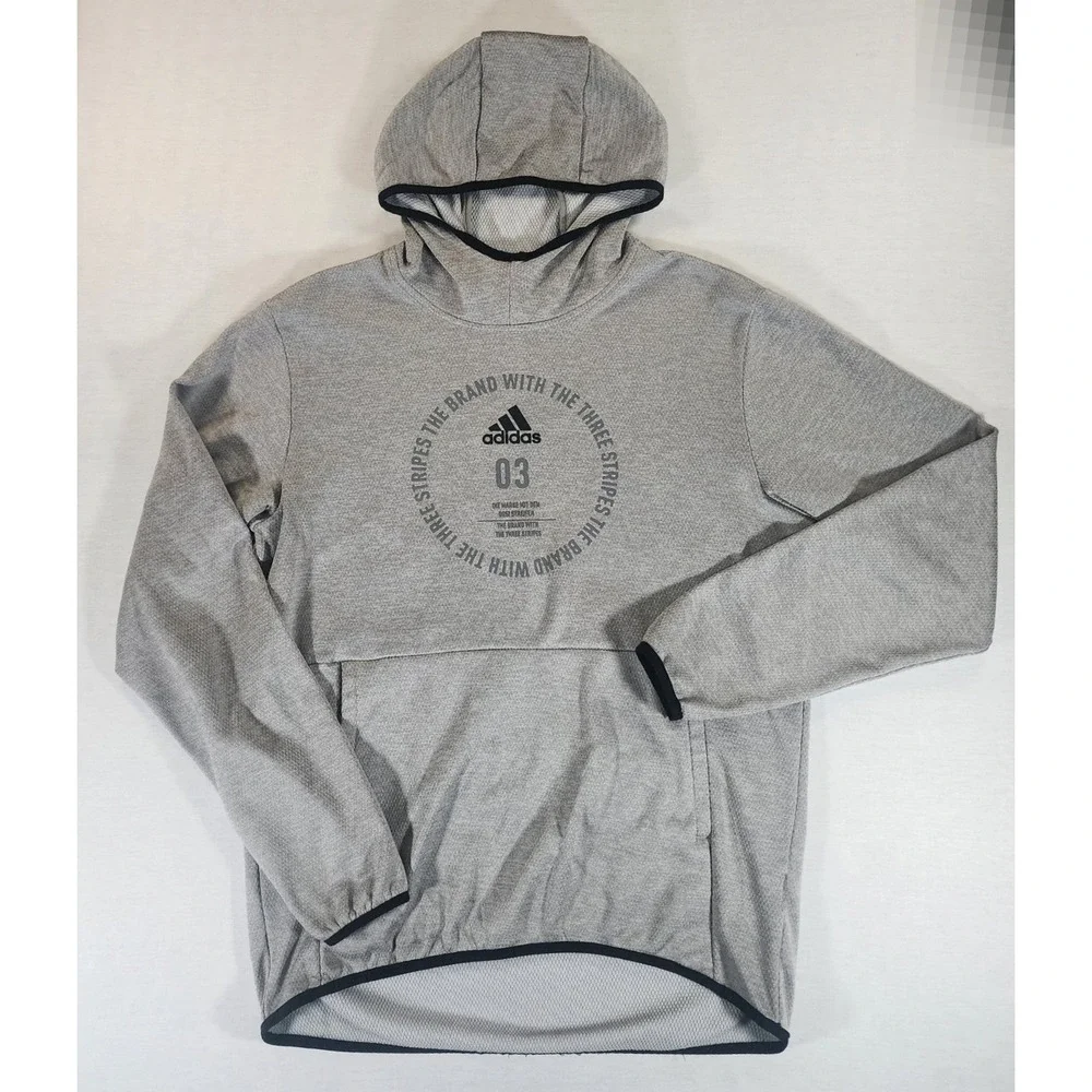 Adidas Climawarm Hoodie Mens Medium Gray Pullover Scuba‎ Neck The Three Stripes